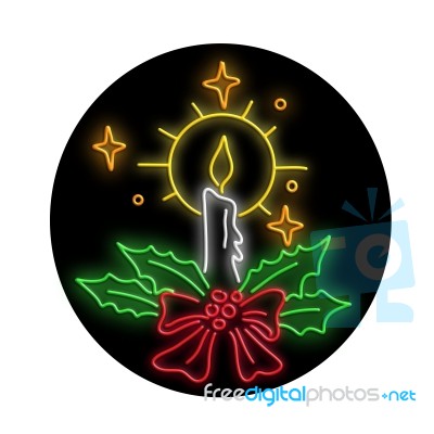 Christmas Candle Wreath Oval Neon Sign Stock Image