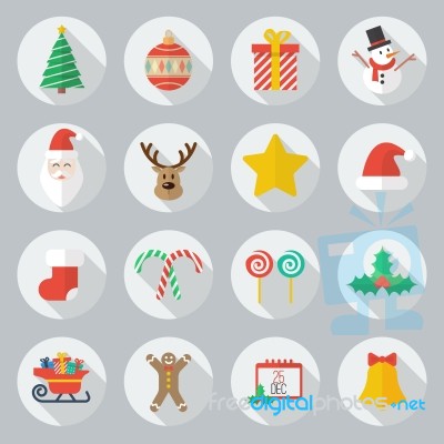 Christmas Flat Icon Set Stock Image