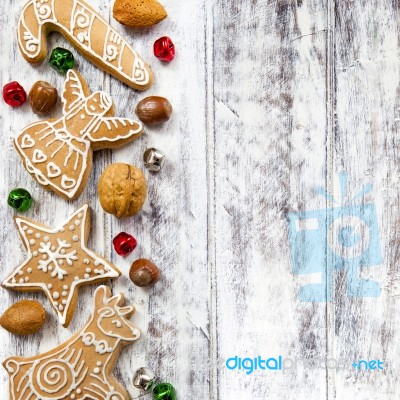 Christmas Gingerbread Cookies On White Table Stock Photo