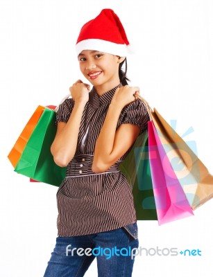 Christmas Girl From Shopping Stock Photo Christmas Girl From Shopping Stock Photo