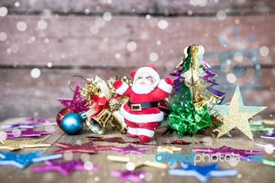 Christmas Present On Dark Wooden Background In Vintage Style Stock Photo