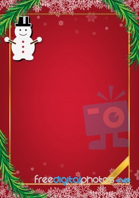 Christmas Red Background Frame With Snow Doll  Illustratio Stock Image