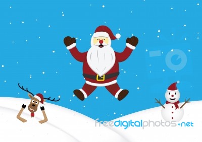 Christmas Santa Claus Jumping Snow Hill Background Stock Image