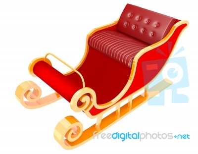 Christmas Santa Sleigh - Red And Golden Sledge Isolated Stock Image