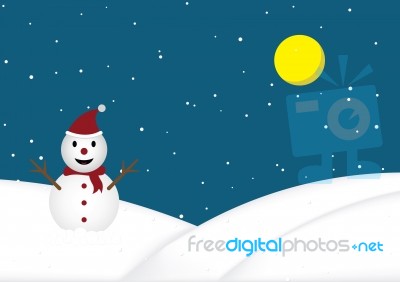 Christmas Snow Doll Standing Snow Hill Background Stock Image