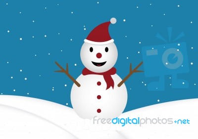 Christmas Snow Doll Standing Snow Hill Background Stock Image