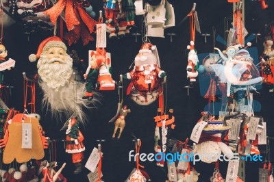 Christmas Toys Hanging In A Store Stock Photo