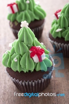 Christmas Tree Cupcake Stock Photo