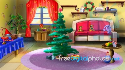 Christmas Tree In Baby Room Interior Stock Image