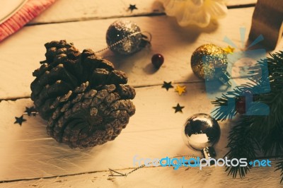 Christmas Wooden Background Stock Photo
