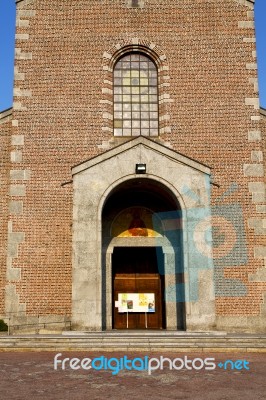 Church In The Turbigo Old Closed Brick Tower Sidewalk Stock Photo