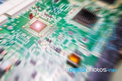 Circuit Electronic On Motherboard Stock Photo