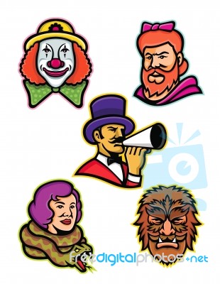 Circus Performers And Freaks Mascot Collection Stock Image