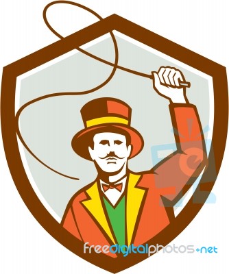 Circus Ring Master Bullwhip Shield Retro Stock Image