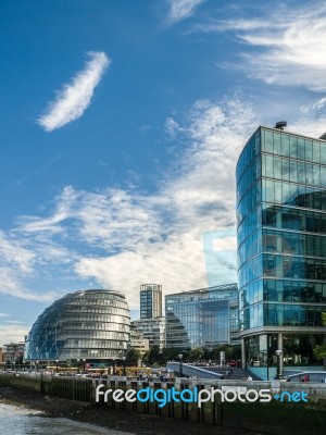 City Hall And Other Modern Buildings Along The River Thames Stock Photo