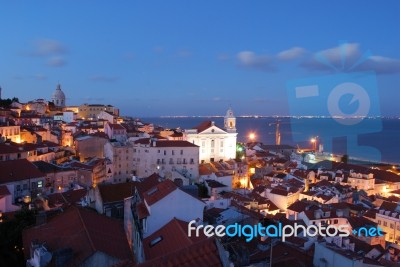 City View In Lisbon, Portugal (sunset) Stock Photo