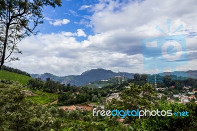 City With Mountains In The Background Stock Photo