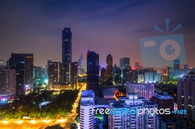 Cityscape At Night In Guangzhou, China Stock Photo