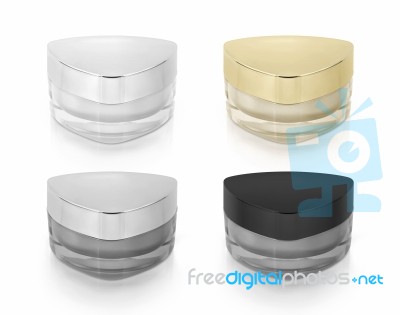 Classic Color Triangle Cosmetic Jar On White Background Stock Photo