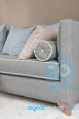 Classic Grey Sofa With Pillows Stock Photo