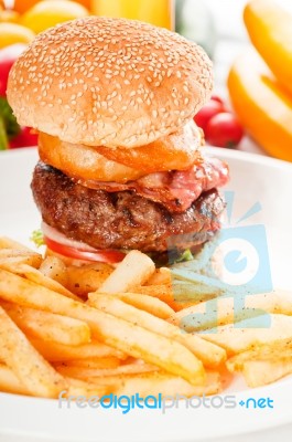 Classic Hamburger Sandwich And Fries Stock Photo Classic Hamburger Sandwich And Fries Stock Photo