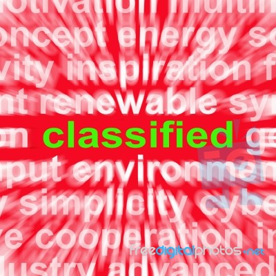 Classified Word Shows Top Secret Or Confidential Document Stock Image