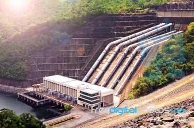Clean Energy By Hydropower Plant From Downstream Water Stock Photo