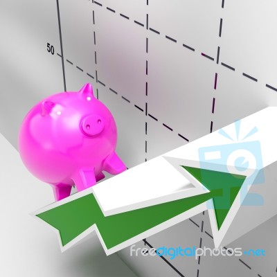 Climbing Piggy Shows Growth, Investment And Earnings Stock Image