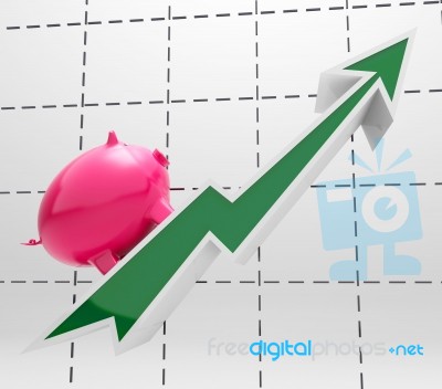 Climbing Piggy Shows Savings And Business Growth Stock Image