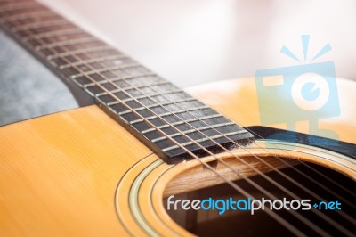 Close Up Acoustic Guitar Detail Stock Photo