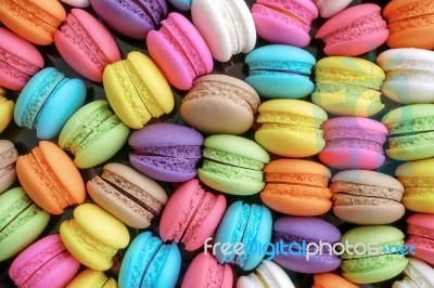 Close Up Colorful Macarons Dessert With Vintage Pastel Tones Stock Photo