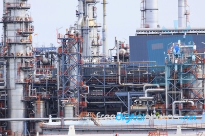 Close Up Exterior Stromg Metal Structure Of Oil Refinery Plant I… Stock Photo