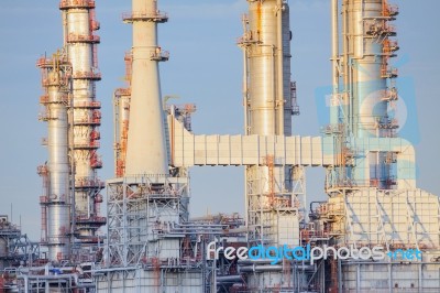 Close Up Exterior Strong Metal Structure Of Oil Refinery Plant I… Stock Photo