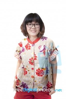 Close Up Face Of Forty Years Old Asian Woman Wearing Eyes Glasse… Stock Photo
