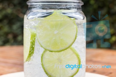 Close-up Glass Of Iced Lime Soda Drink Stock Photo