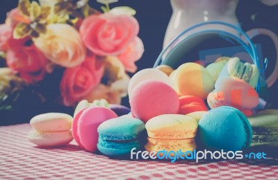 Close Up Macaroon Dessert On Vintage-retro Style Background Stock Photo