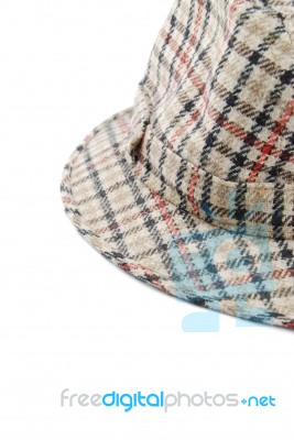 Close-up Of A Checked Brown Hat On White Stock Photo