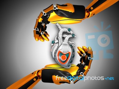 Close-up Of A Robot's Hand Holding Red Heart Stock Image