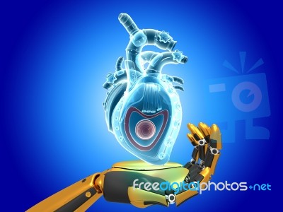 Close-up Of A Robot's Hand Holding Red Heart Stock Image