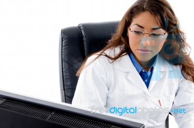 Close Up Of Doctor Looking In Computer Stock Photo