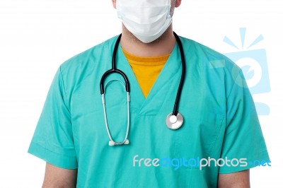 Close-up Of Doctor With Stethoscope Stock Photo
