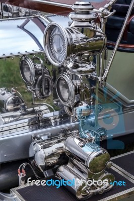 Close-up Of Lights On A Vintage Rolls Royce Stock Photo