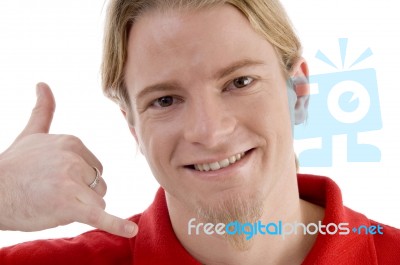Close Up Of Male Showing Talking Hand Gesture Stock Photo