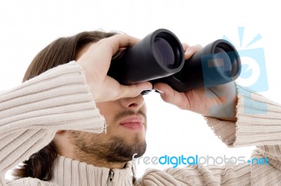 Close Up Of Male Using Binocular Stock Photo