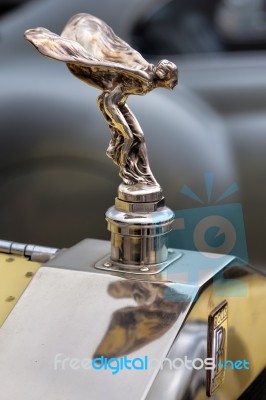 Close-up Of The Emblem On A Vintage Rolls Royce Stock Photo
