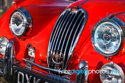 Close-up Of The Front Of A 1948 Jaguar Xk120 Stock Photo