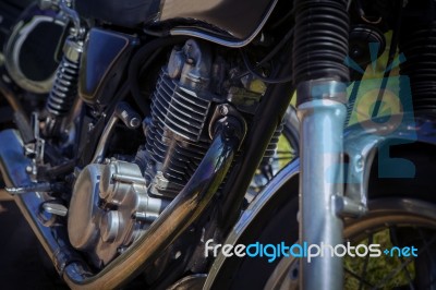 Close Up Old Vintage Motorcycle Cylinder Block Stock Photo