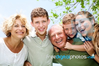 Close-up Shot Of A Happy Family Stock Photo