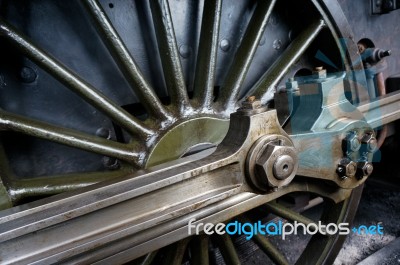Close-up View Of An Old Steam Train Wheel At Sheffield Park Stock Photo