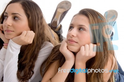 Close Up View Young Two Cute Friends Stock Photo